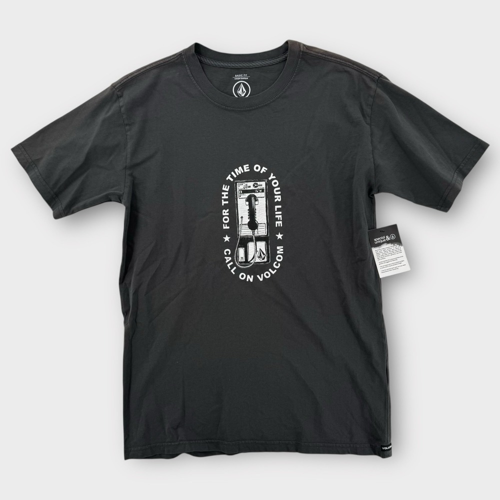 Volcom T-Shirt Mens Small Gray‎ Call On Volcom Phone Graphic Payphone Retro NWT